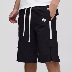 Baggy Long Length Nylon Cargo Shorts