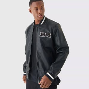 PU BADGE VARSITY JACKET