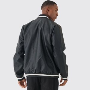 PU BADGE VARSITY JACKET