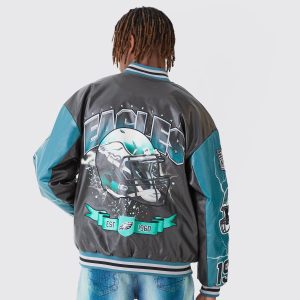 NFL EAGLES OVERSIZED VARSITY PU APPLIQUE JACKET