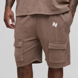Plus Loose Fit Cargo Acid Wash Jersey Shorts