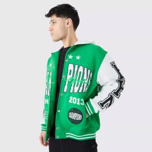 OVERSIZED APPLIQUE BASKETBALL JERSEY VARSITY JACKET