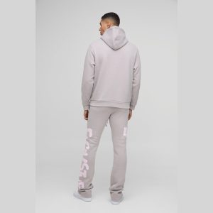 Regular Fit Man Graphic Flared Stacked Hooded Tracksuit