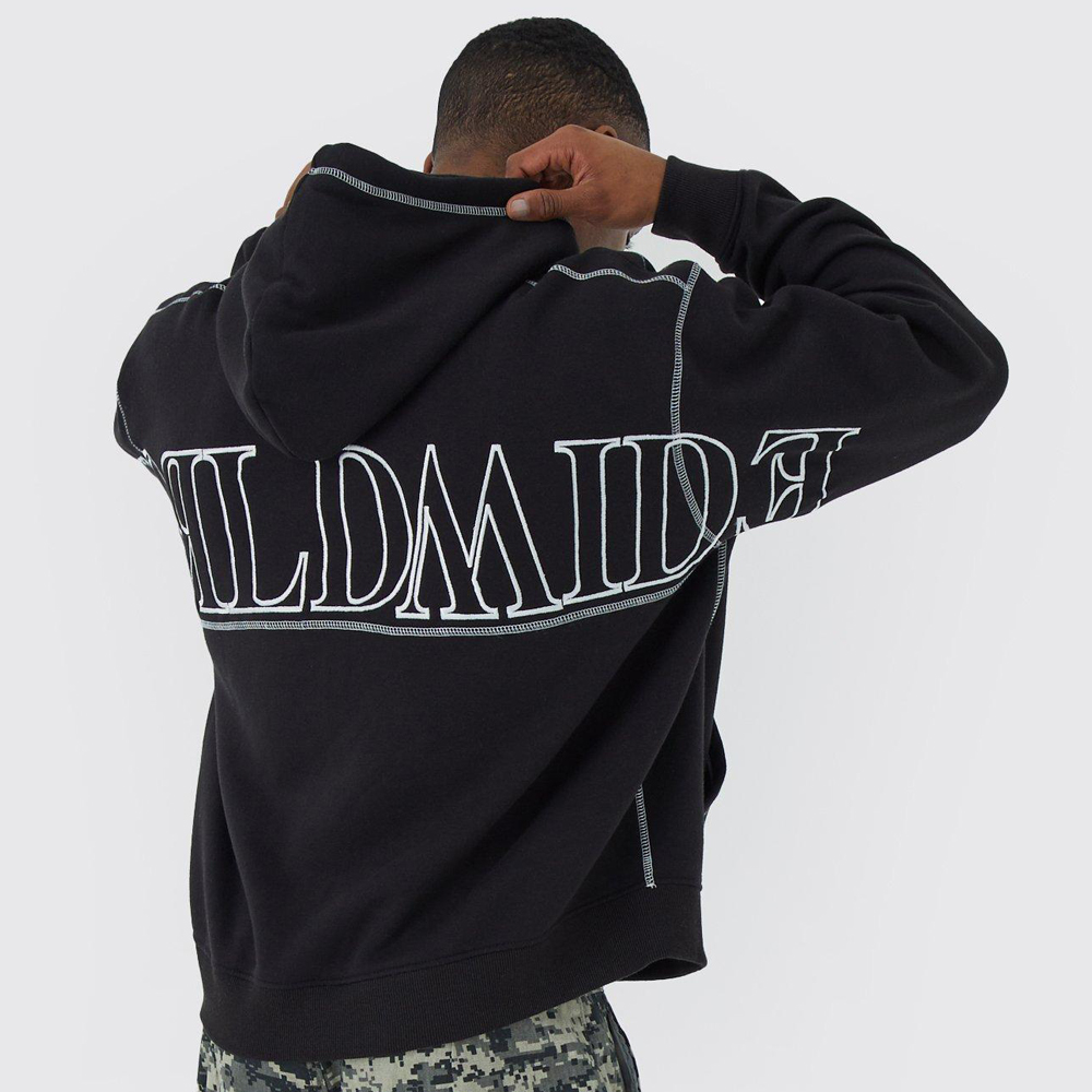 Oversized Worldwide Contrast Stitch Hoodie - Image 2